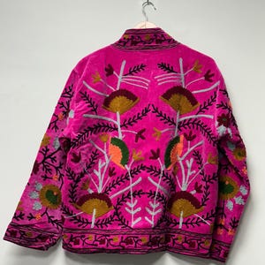 Floral Embroidered Velvet Suzani Jacket Handmade Indian Style Coat Velvet Suzani Jacket Boho Floral Duster Jacket For Women Jacket image 5