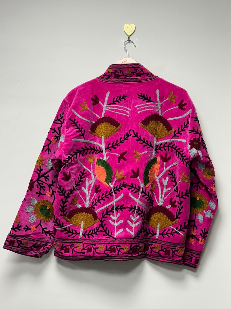 Floral Embroidered Velvet Suzani Jacket Handmade Indian Style Coat Velvet Suzani Jacket Boho Floral Duster Jacket For Women Jacket image 5