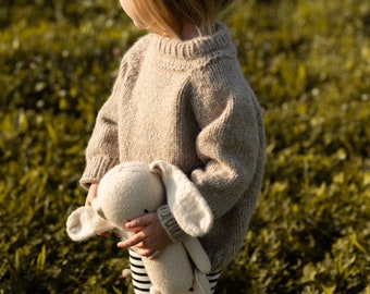 READY TO SHIP Kids heirloom hand knitted pullover . Natural wool sweater . Alpaca and merino handmade pullover. Multiple sizes