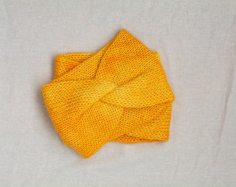 READY TO SHIP Women alpaca headband, handmade headband, hand dyed, yellow headband, ear warmer