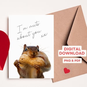 Cartão comemorativo para impressão do Dia dos Namorados, aniversário, nozes engraçadas sobre você, download digital