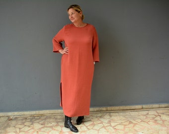 Vestido de gasa doble arrugada, Túnica de talla grande, Vestido jersey para mujer