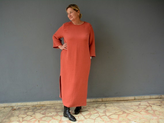 Double Gauze Crinkle Dress Plus Size Tunic Jumper Dress Women Etsy Canada