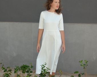 White Midi Dress for Casual Civil Wedding or Elopement Dress