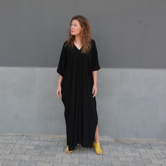 Black Kimono Kaftan Maxi Dress Backless Boho Plus Size