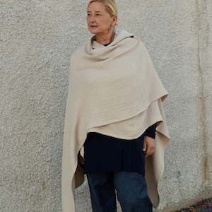 Geometric cotton poncho, Muslin wrap for women, Double gauze