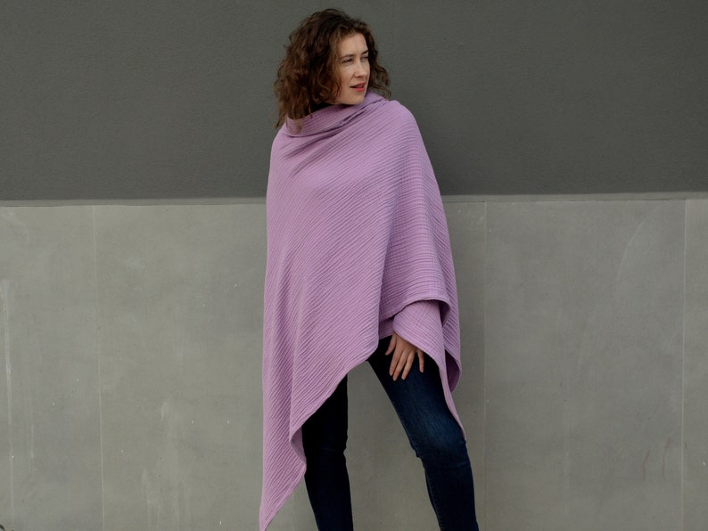 Large lavender poncho, Wrap cardigan open front image 1