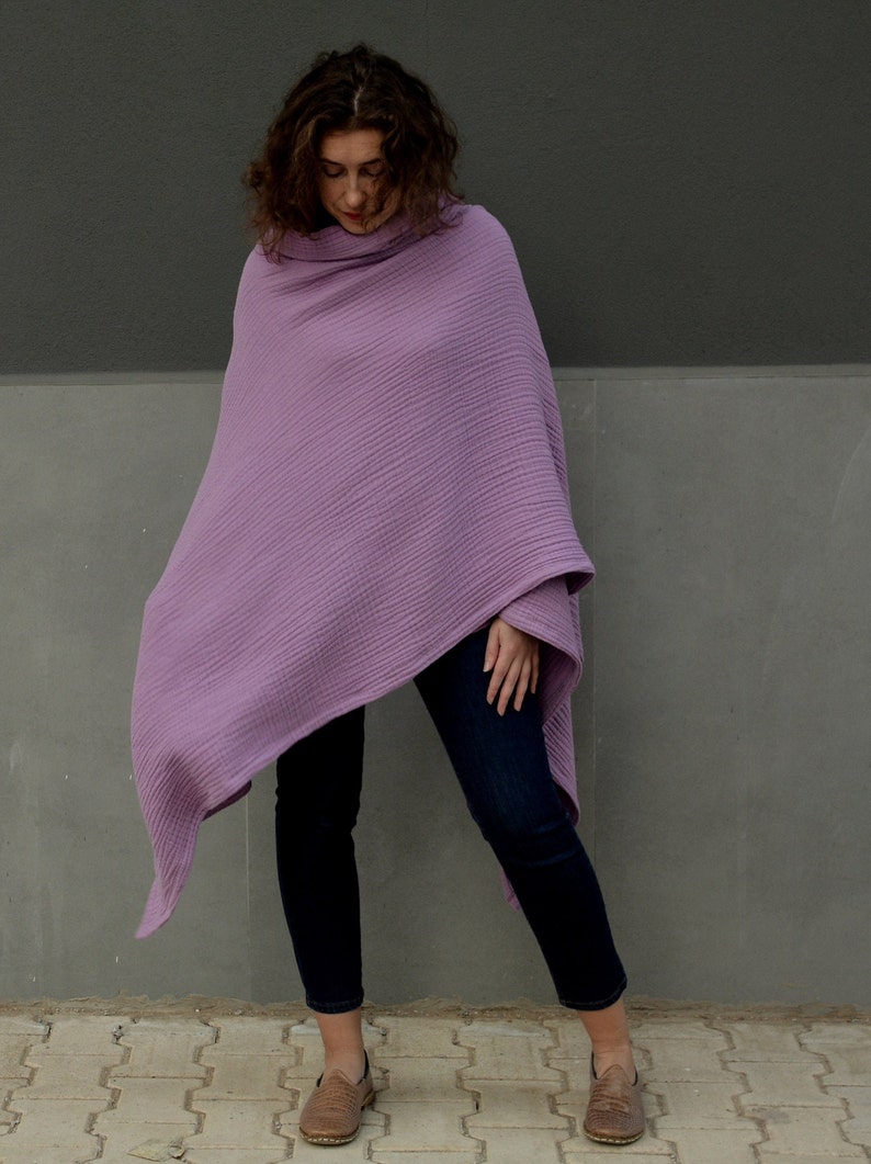 Large lavender poncho, Wrap cardigan open front image 5