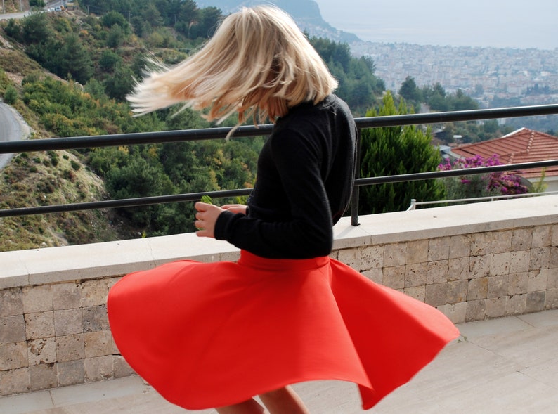 Red swing skirt for girls, Circle skirt elastic waist for dance, ballet, festival image 4