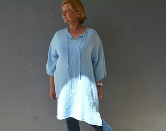 Cotton double gauze tunic, Resort wear jumper dress women