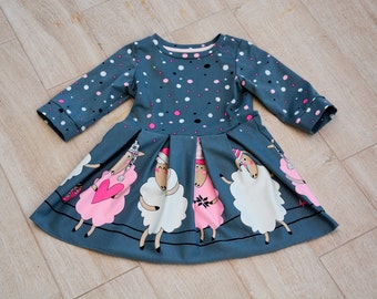 Animal print dress toddler, Cute sheep pleated dress for girls