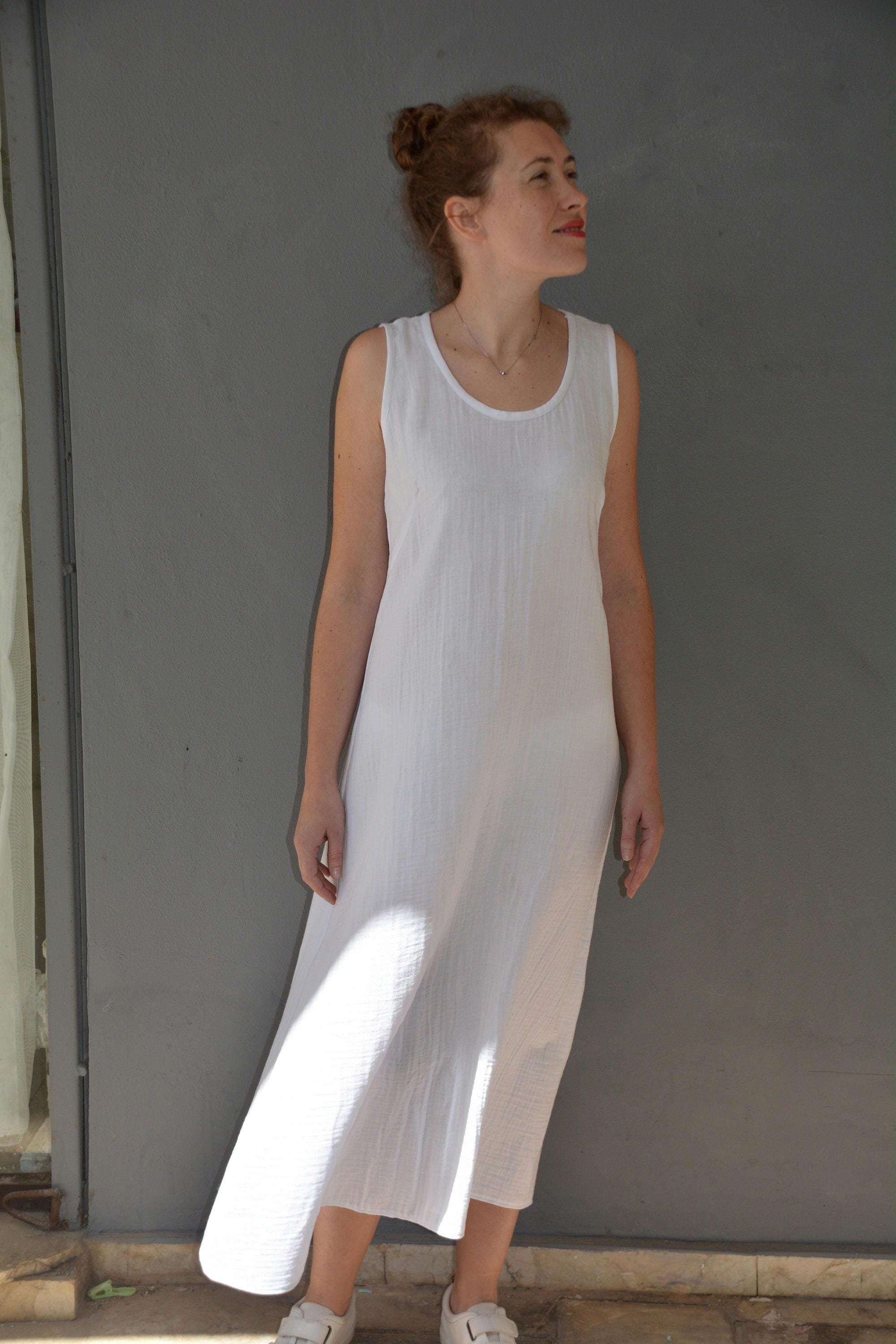 White Cotton Gauze Crinkle Dress, Beach Simple Wedding, Resort Wear - Etsy