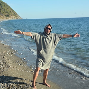 Frottierponcho für Erwachsene, Surfponcho für Herren, Wickelponcho aus Baumwolle