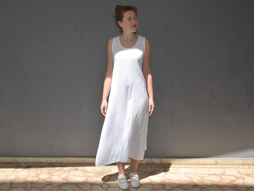 White Cotton Gauze Crinkle Dress, Beach Simple Wedding, Resort Wear - Etsy