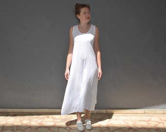 Vestido arrugado de gasa de algodón blanco, boda sencilla en la playa, ropa de resort