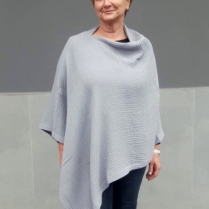 Cotton muslin poncho top, Double gauze tunic top women Gray