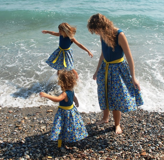 Mommy and Me Cotton Summer Dress, Navy Blue Cotton Sundress Mommy and Me Cotton Summer Dress, Navy Blue Cotton Sundress
