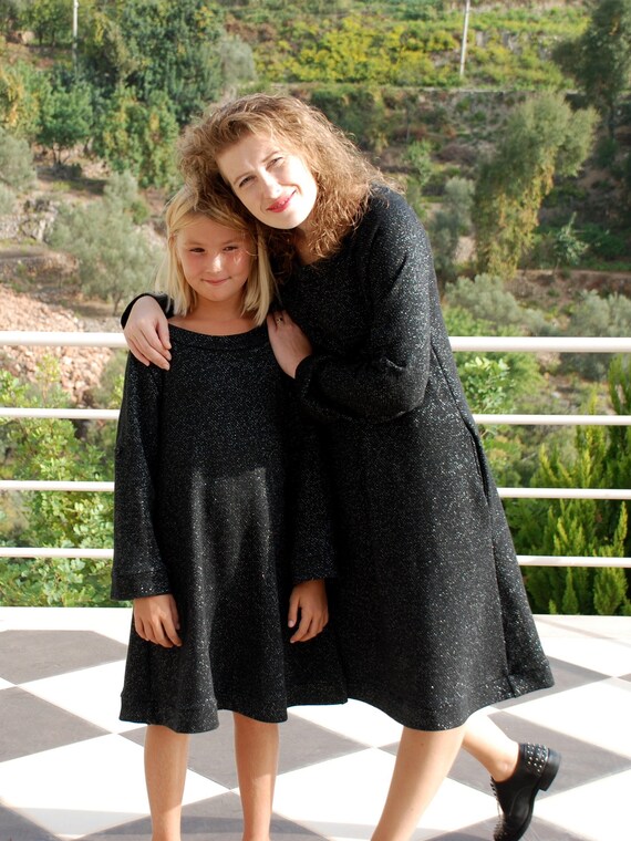 Christmas Mommy and Me Dress, Shiny Black Winter Dress, Mother Daughter New  Years Gift