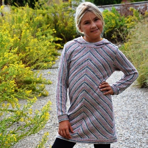 Vestito in maglia di cotone per bambine, tunica con cappuccio per bambine, felpa con cappuccio comoda