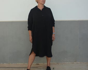 Abito camicia in garza di cotone oversize, tunica taglie forti