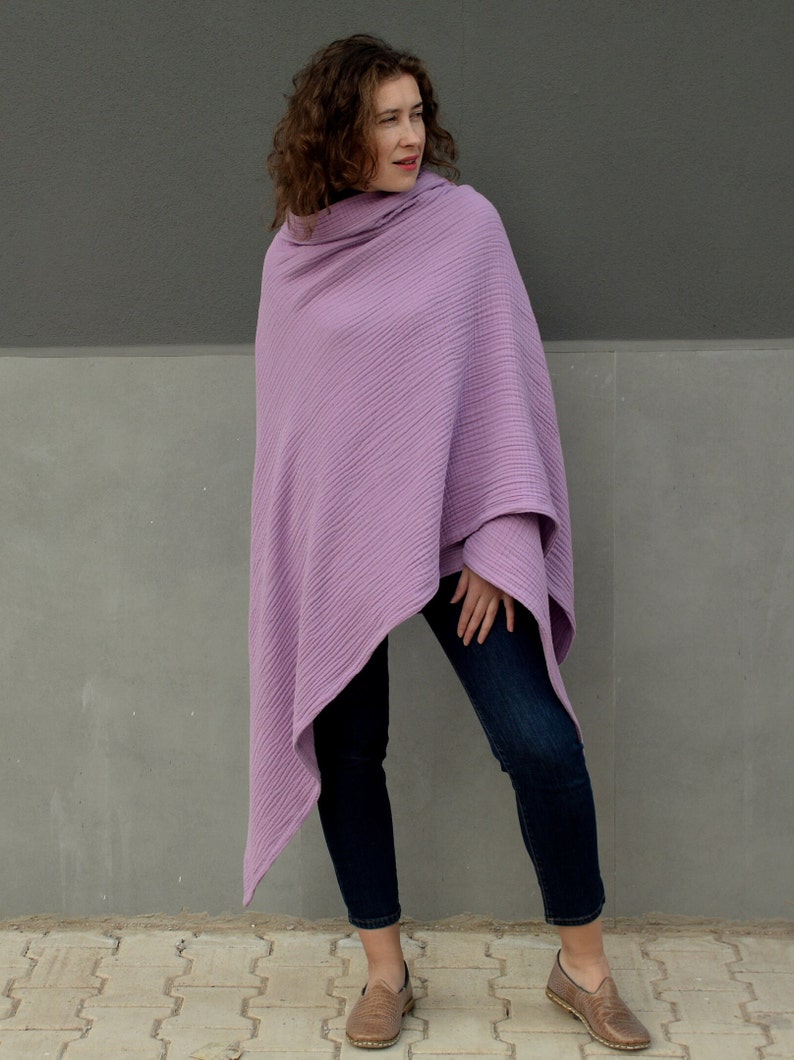 Large lavender poncho, Wrap cardigan open front image 4