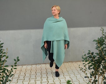 Green Cotton Gauze Poncho: Plus Size Wrap Cape, Oversized Scarf - Etsy