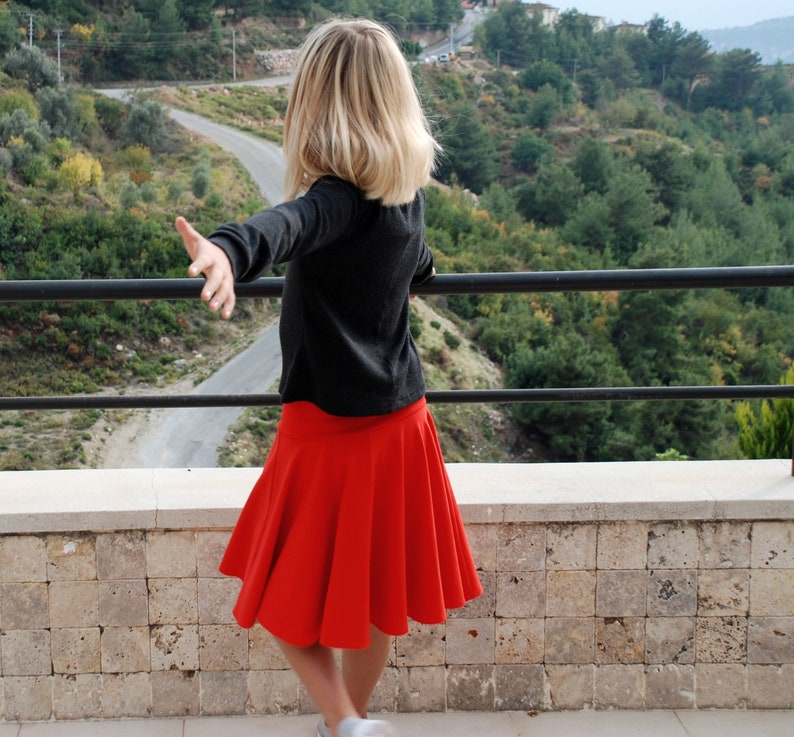 Red swing skirt for girls, Circle skirt elastic waist for dance, ballet, festival image 2