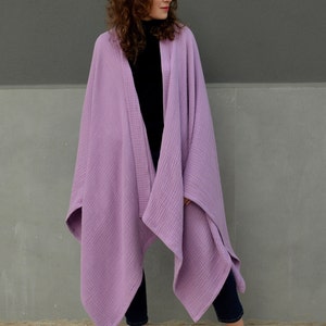 Large lavender poncho, Wrap cardigan open front image 7