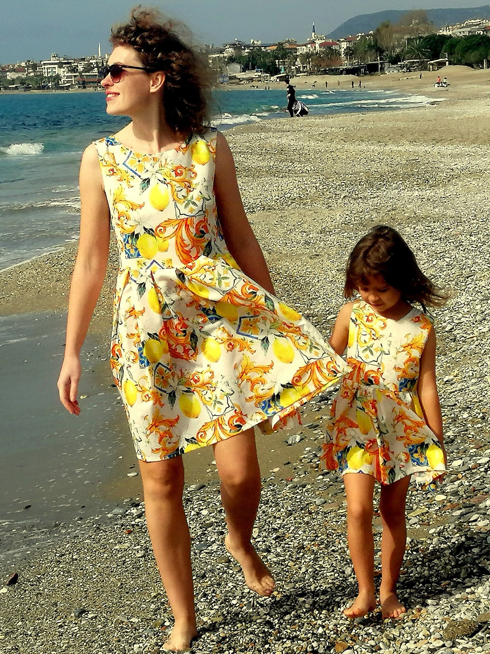 Mommy and Me Sun Dress With Lemon Print Floral Sundress Pleated Etsy