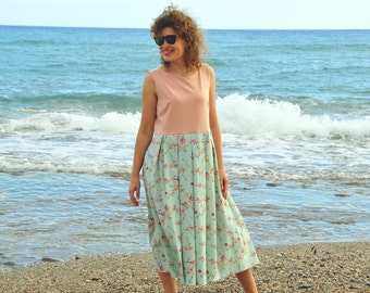 Petite summer pastel dress, Cotton sundress for women