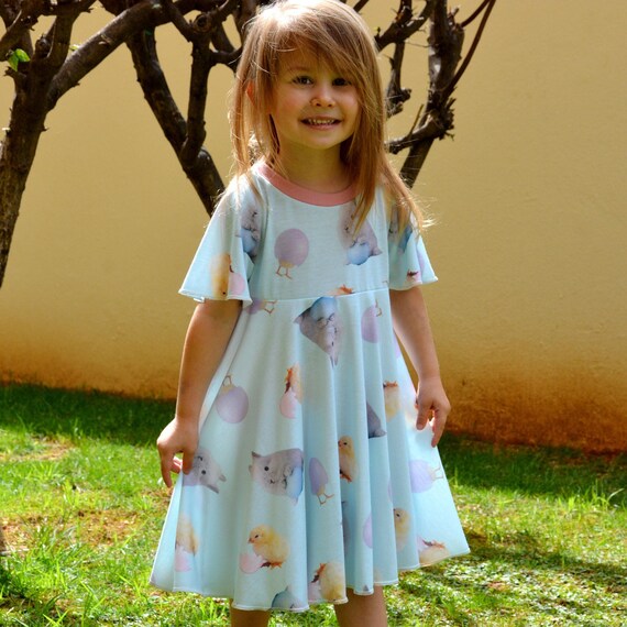 Toddler Easter Dress, Flutter Sleeve Baby Girl Blue Dress