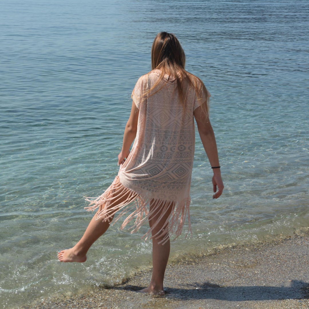 tank top beach dress Cover up Fringe Tshirt Cotton [$132.58] Vintage Black Lace
