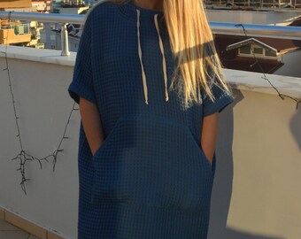 Bata tipo poncho de algodón con capucha unisex, caftán, para playa