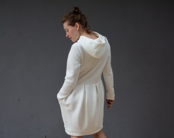 Off white hoodie quilted pleated sweatshirt dress with pockets