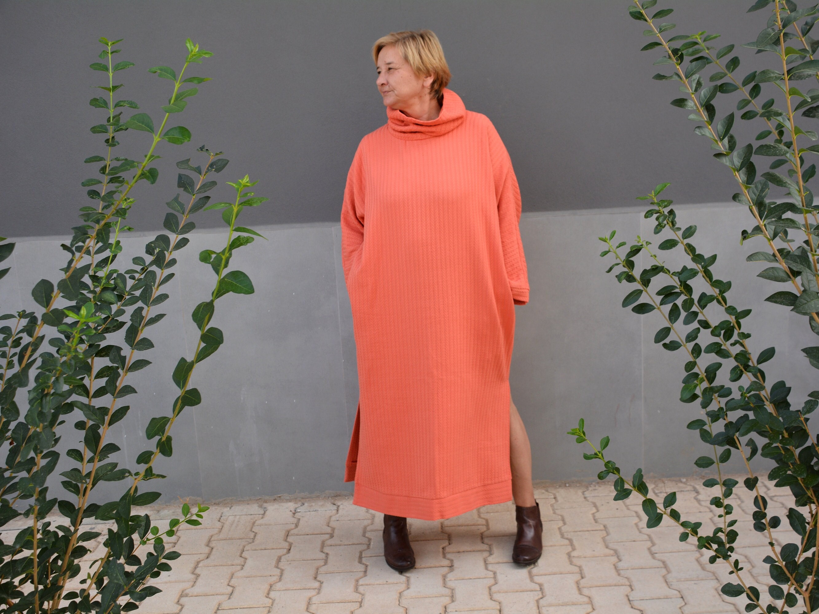 Burnt Orange Cotton Turtleneck Women Etsy