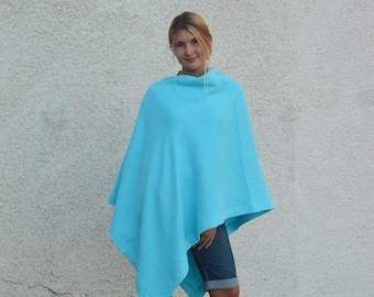 Blue petite poncho wrap, Cotton cape sweater