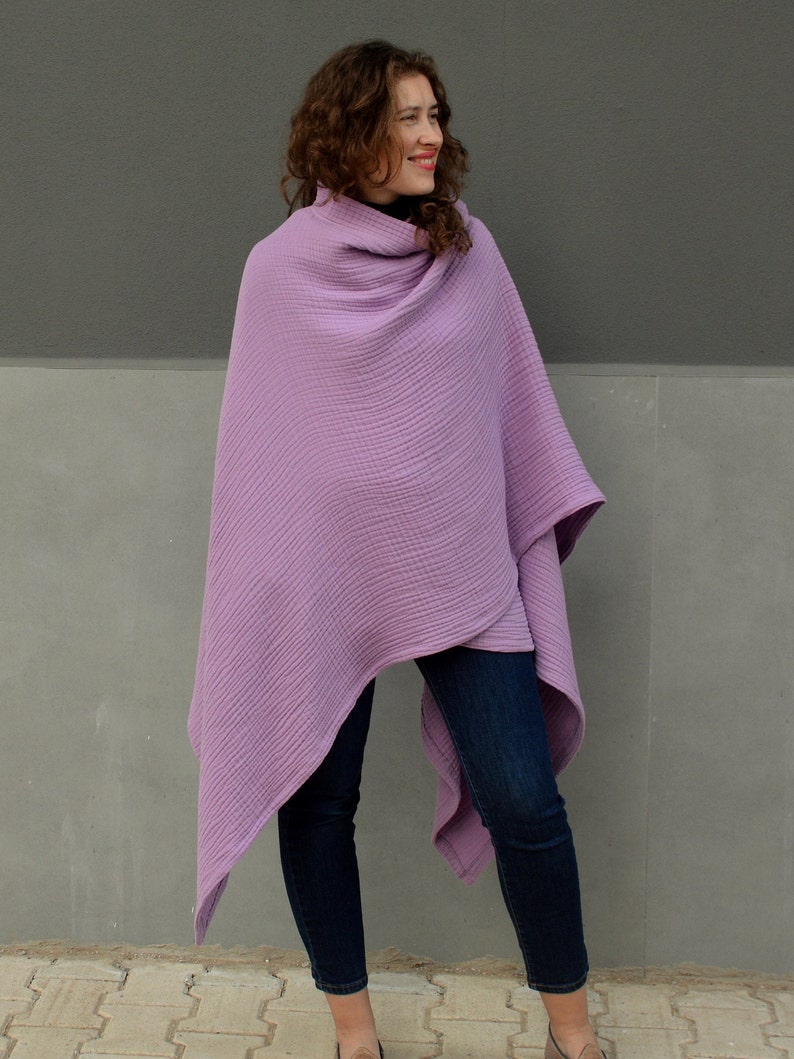 Large lavender poncho, Wrap cardigan open front image 2