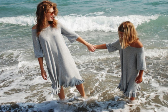 Vacation mommy and me off shoulder dress Flowy boho mother daughter matching dress