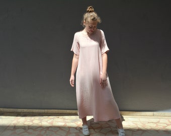 Vestido de gasa de algodón, vestido de té arrugado, sencillo y fresco
