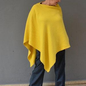 Cotton muslin poncho top, Double gauze tunic top women Yellow