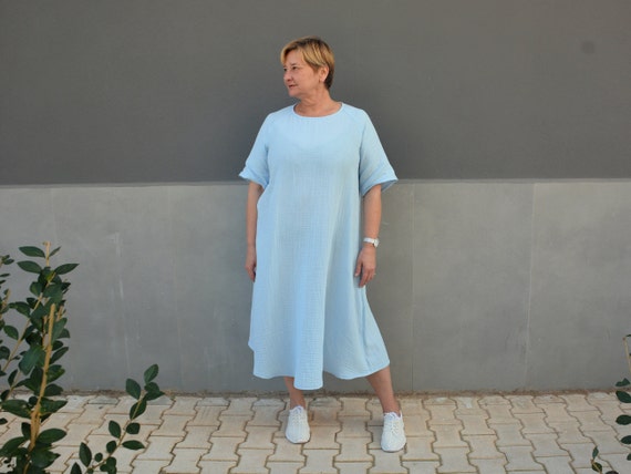 blue cotton gauze dress ADALYN COTTON GAUZE TIERED DRESS