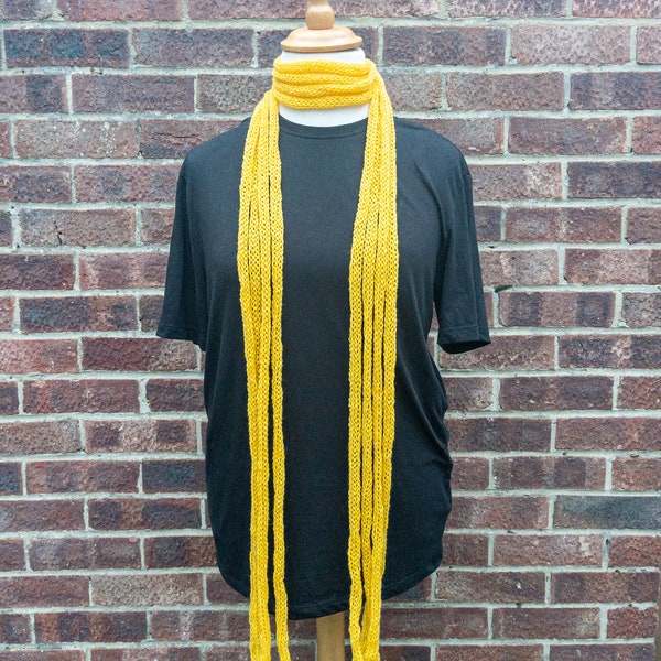 Handmade yellow scarf Cowl Rope scarf Long scarf Spagetti scarf Skinny scarf Fabric necklace Statement scarf