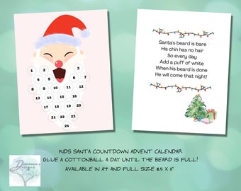 Christmas Countdown Printable, Advent Calendar, Santa's Cotton Ball ...