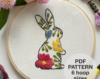 Borduurpatroon paashaas (beginner, 3"– 8" hoepels) – bloemen lente hoepel pdf • Direct downloaden