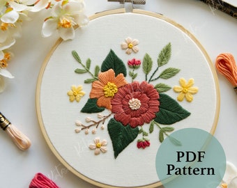 Floral Embroidery Pattern - Beginner Flower Embroidery - Embroidery Pdf