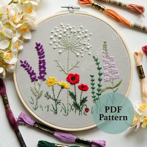 Meadow Flowers Embroidery Pattern - Hand Embroidery pdf - Floral Embroidery