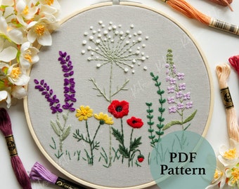 Patrón de bordado de flores de pradera - Bordado a mano en pdf - Bordado floral