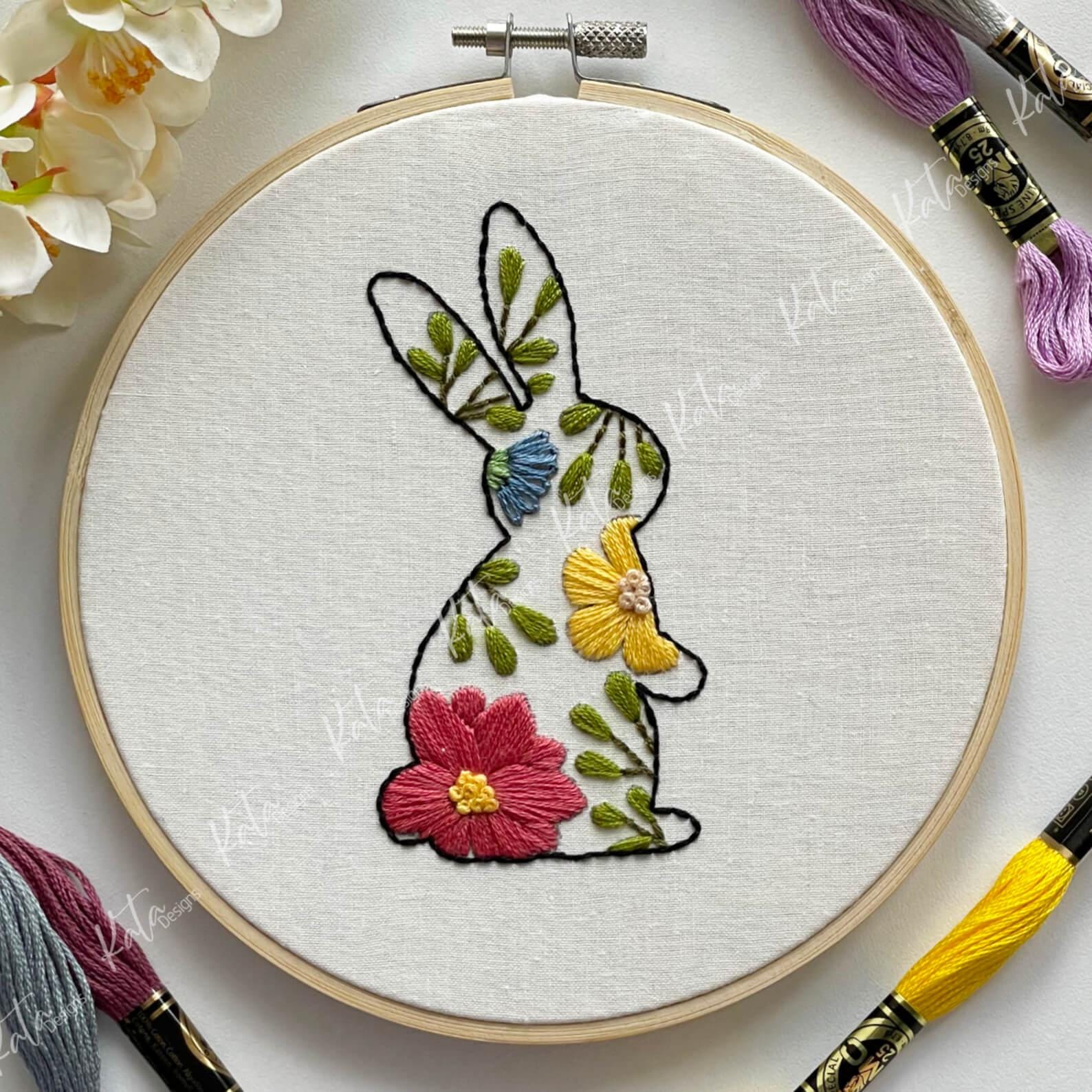 Easter Bunny Embroidery Pattern (beginner, 3”– 8” Hoops) – Floral ...