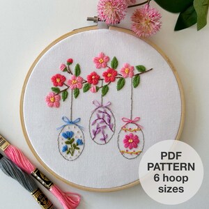 Easter Egg Floral Embroidery Pattern – Spring Hoop Design with Video Tutorial • PDF Instant Download