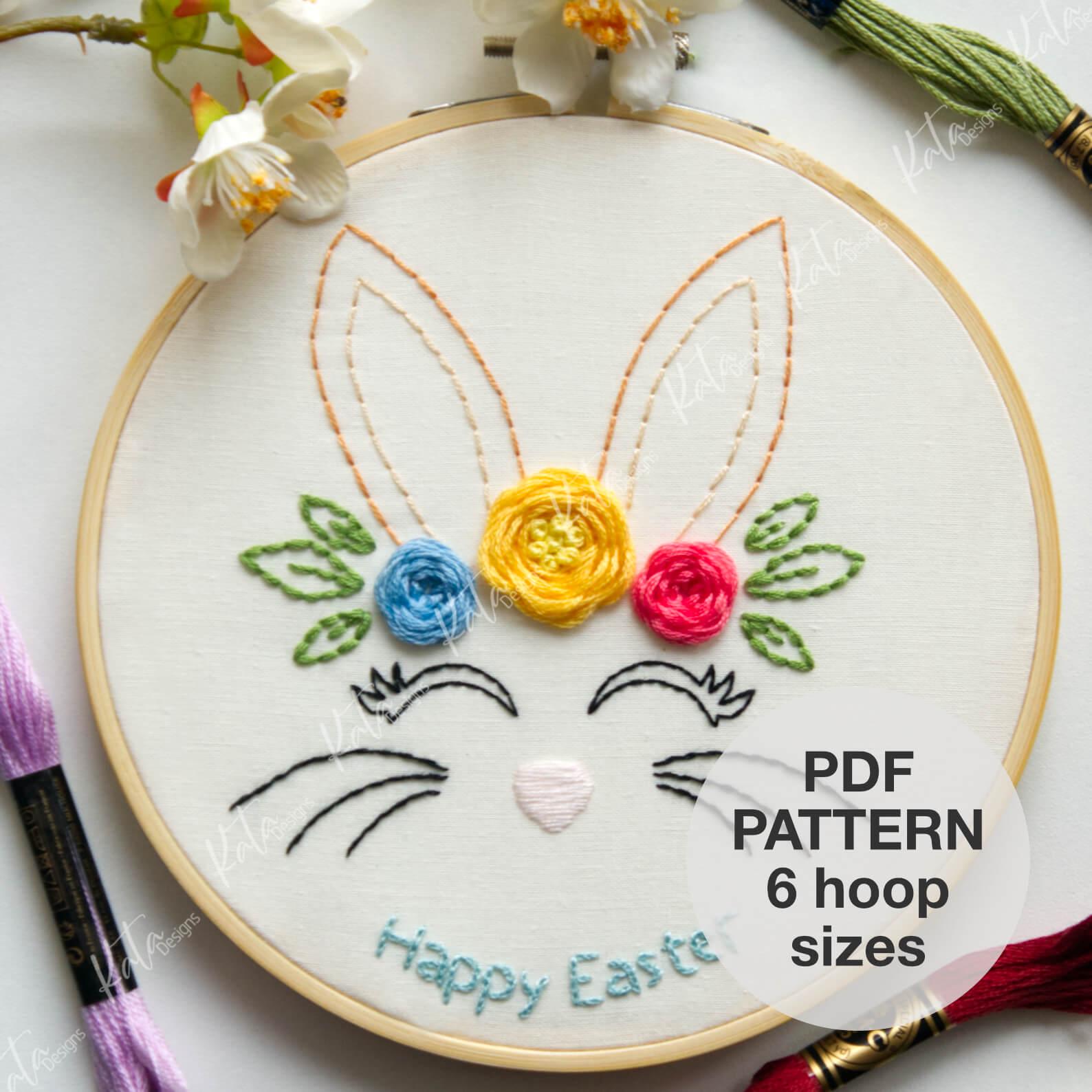 Easter Bunny Embroidery Pattern (beginner, 3” - 8” Hoops) – Spring Hand ...